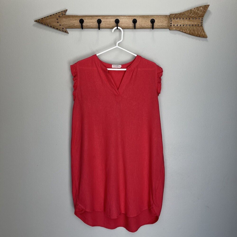 4our Dreamers | Anthropologie Red Mini Linen Blend V Neck Flutter Sleeveless L